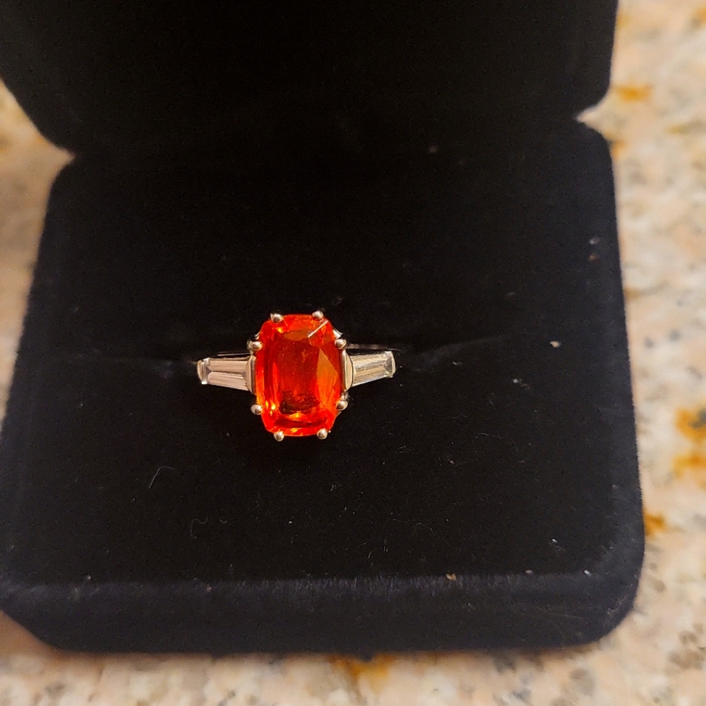 Mandarin Gem Garnet set in Platinum with VS 1  FG Diamonds Exceptional Quality!